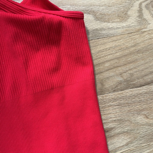 Seamless red ribbed unitard tank top leggings romper women's size Small - Picture 5 of 6